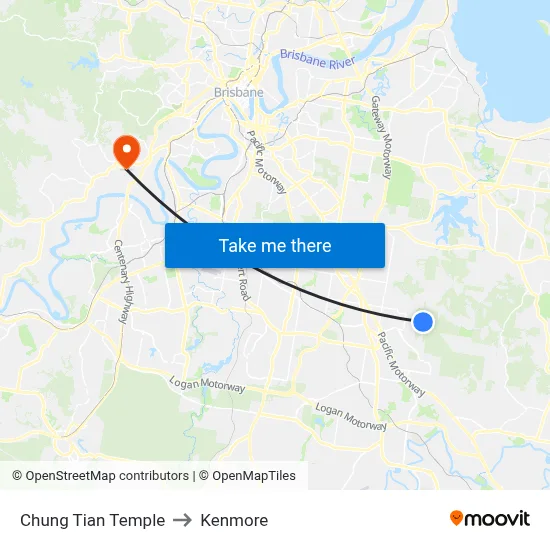 Chung Tian Temple to Kenmore map