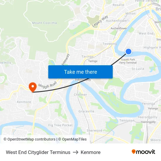 West End Cityglider Terminus to Kenmore map
