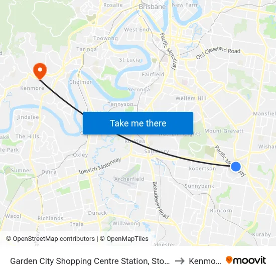 Garden City Shopping Centre Station, Stop H to Kenmore map