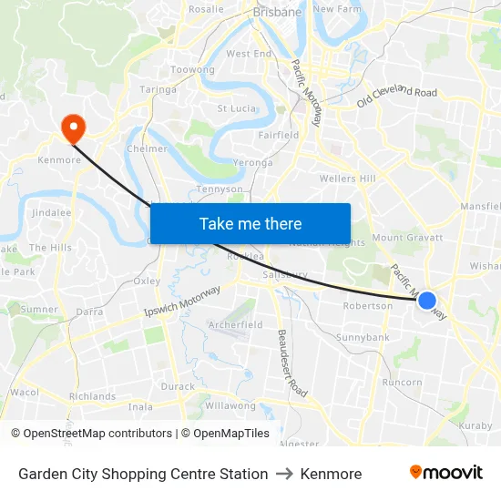 Garden City Shopping Centre Station to Kenmore map