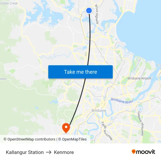 Kallangur Station to Kenmore map