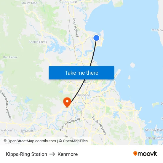 Kippa-Ring Station to Kenmore map