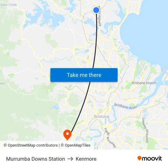 Murrumba Downs Station to Kenmore map