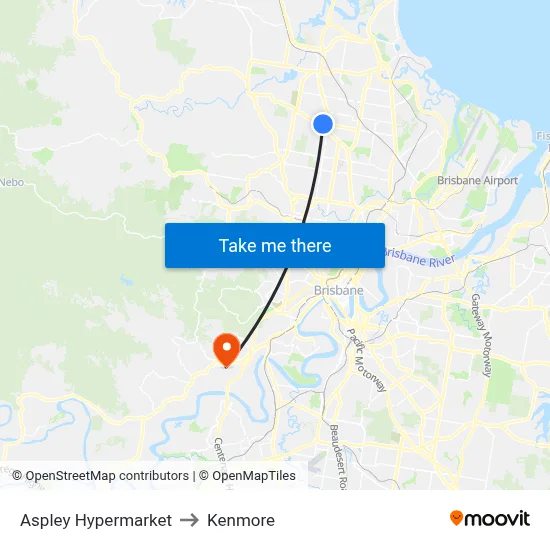Aspley Hypermarket to Kenmore map