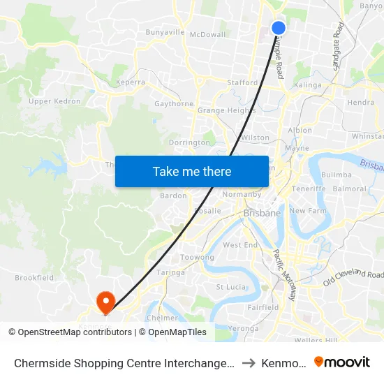 Chermside Shopping Centre Interchange D to Kenmore map