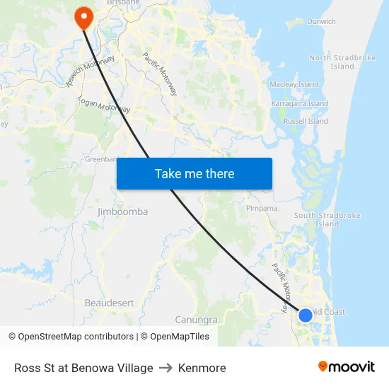 Ross St at Benowa Village to Kenmore map