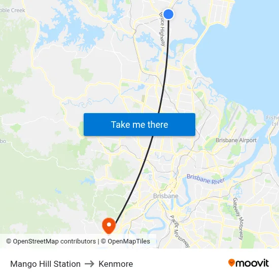 Mango Hill Station to Kenmore map