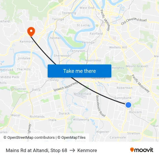 Mains Rd at Altandi, Stop 68 to Kenmore map