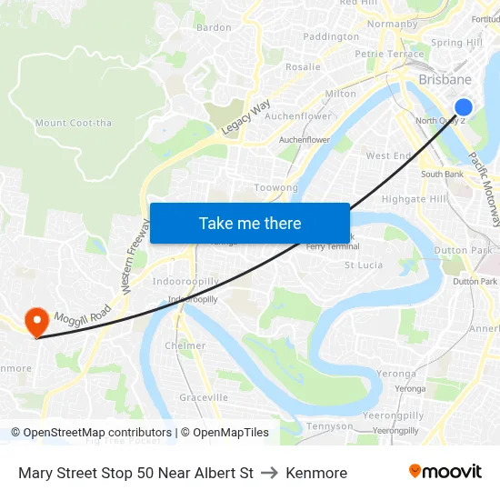 Mary Street Stop 50 Near Albert St to Kenmore map