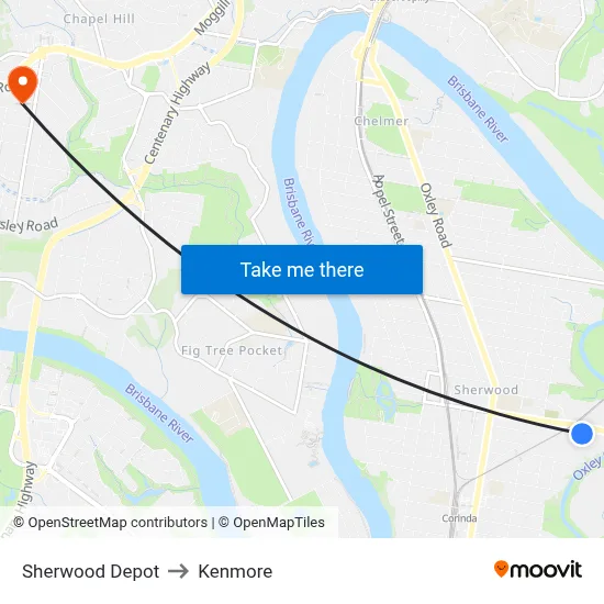Sherwood Depot to Kenmore map