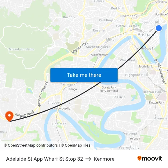 Adelaide St App Wharf St Stop 32 to Kenmore map
