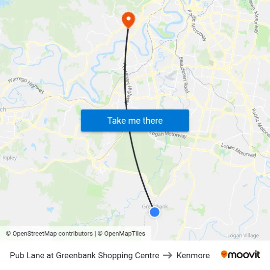 Pub Lane at Greenbank Shopping Centre to Kenmore map