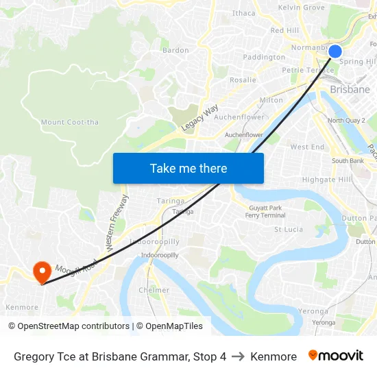 Gregory Tce at Brisbane Grammar, Stop 4 to Kenmore map