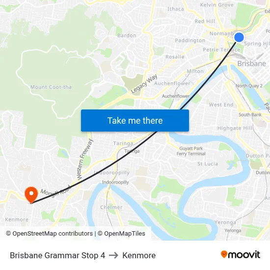 Brisbane Grammar Stop 4 to Kenmore map
