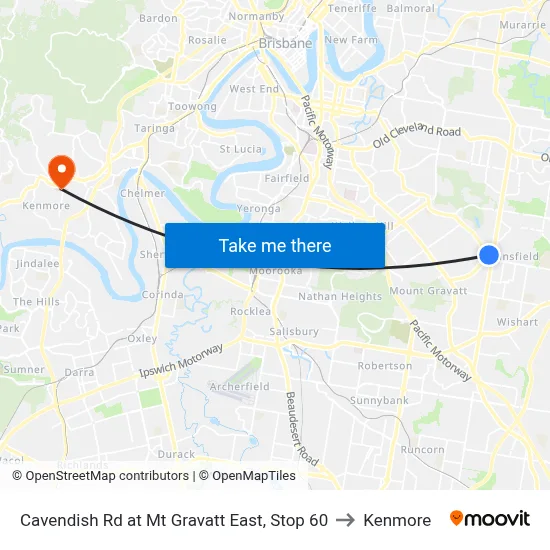Cavendish Rd at Mt Gravatt East, Stop 60 to Kenmore map