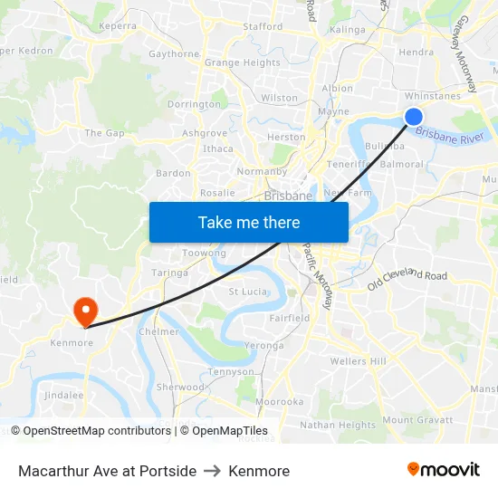 Macarthur Ave at Portside to Kenmore map