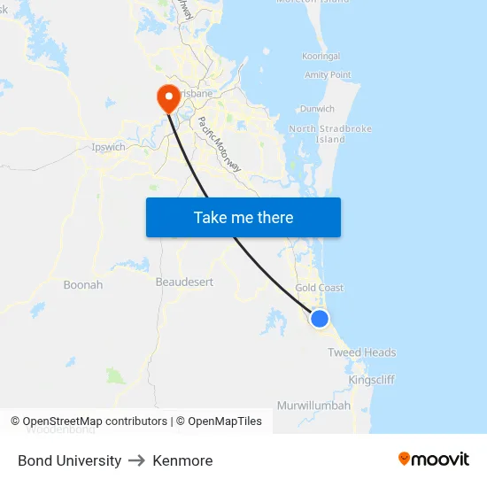 Bond University to Kenmore map