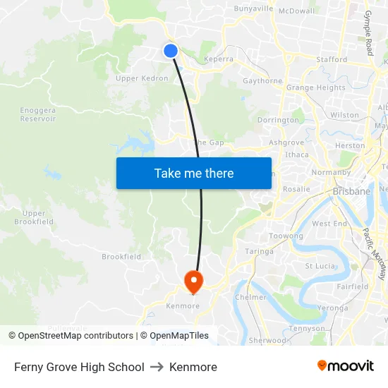Ferny Grove High School to Kenmore map