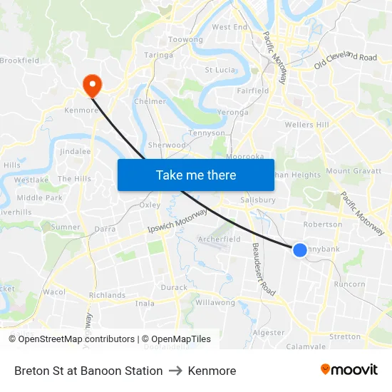 Breton St at Banoon Station to Kenmore map