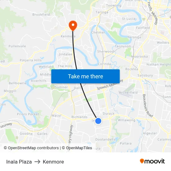 Inala Plaza to Kenmore map