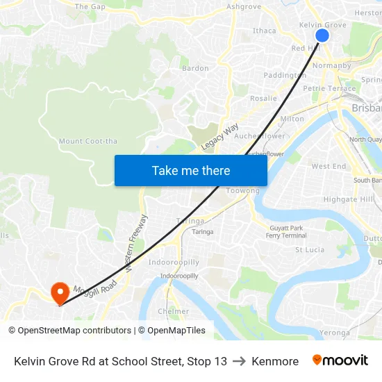 Kelvin Grove Rd at School Street, Stop 13 to Kenmore map