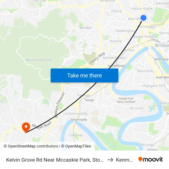 Kelvin Grove Rd Near Mccaskie Park, Stop 12 to Kenmore map