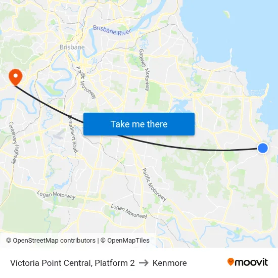 Victoria Point Central, Platform 2 to Kenmore map