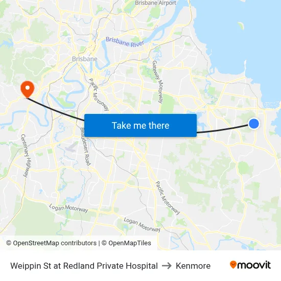 Weippin St at Redland Private Hospital to Kenmore map