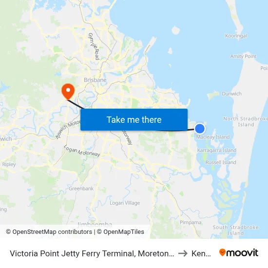Victoria Point Jetty Ferry Terminal, Moreton Bay (Redland City) to Kenmore map