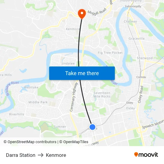 Darra Station to Kenmore map
