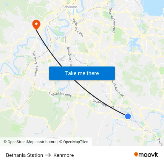 Bethania Station to Kenmore map