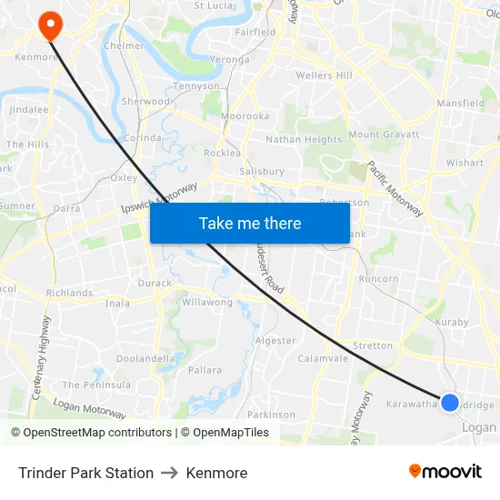 Trinder Park Station to Kenmore map
