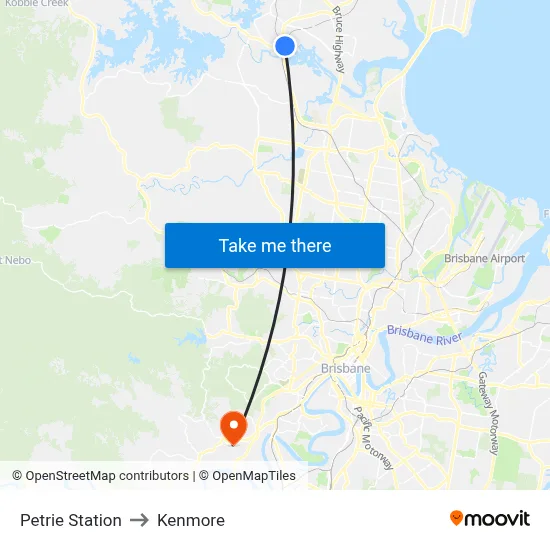 Petrie Station to Kenmore map