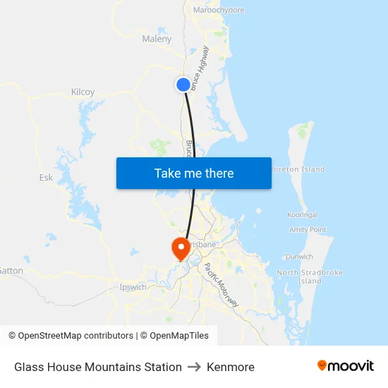 Glass House Mountains Station to Kenmore map