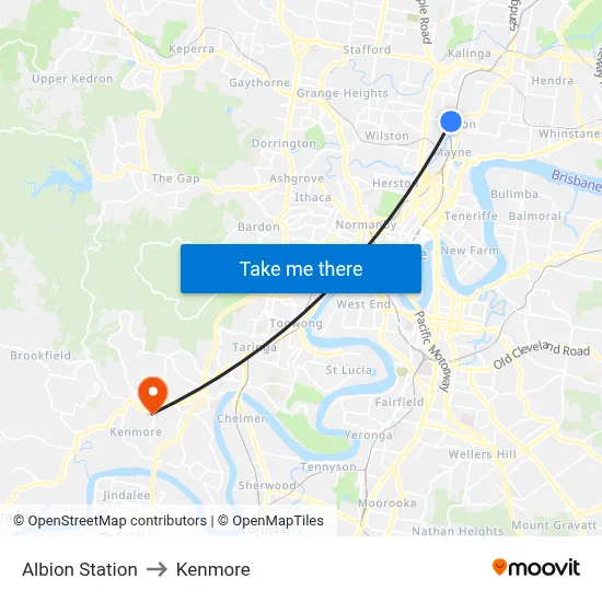 Albion Station to Kenmore map