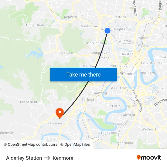 Alderley Station to Kenmore map