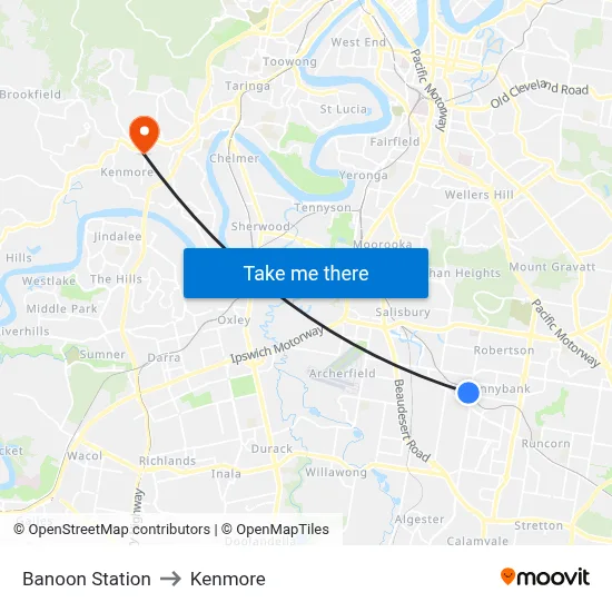 Banoon Station to Kenmore map