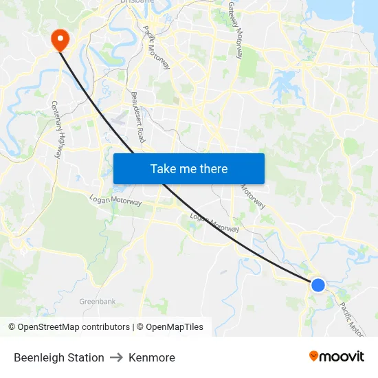 Beenleigh Station to Kenmore map