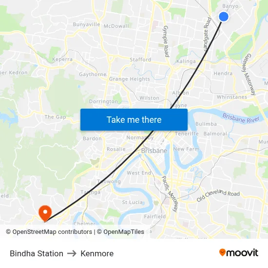 Bindha Station to Kenmore map