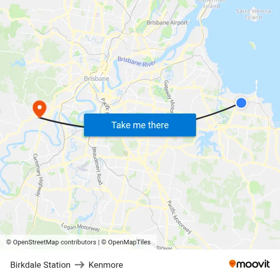 Birkdale Station to Kenmore map