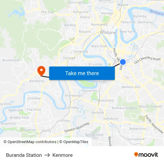 Buranda Station to Kenmore map
