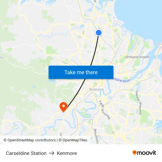 Carseldine Station to Kenmore map
