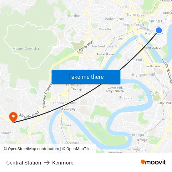 Central Station to Kenmore map