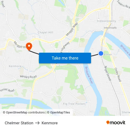 Chelmer Station to Kenmore map
