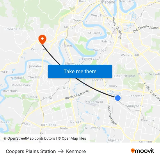 Coopers Plains Station to Kenmore map