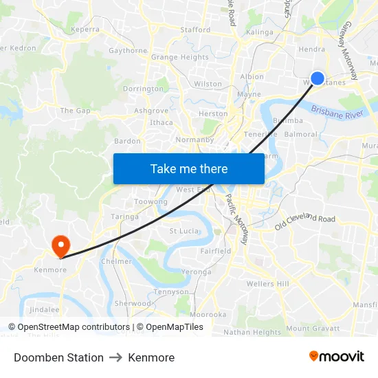 Doomben Station to Kenmore map