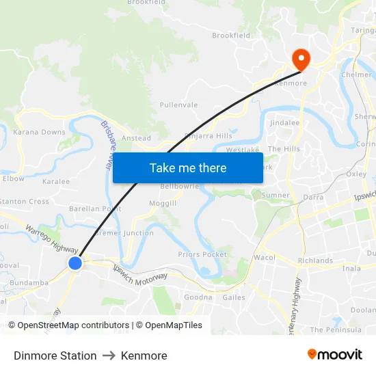 Dinmore Station to Kenmore map