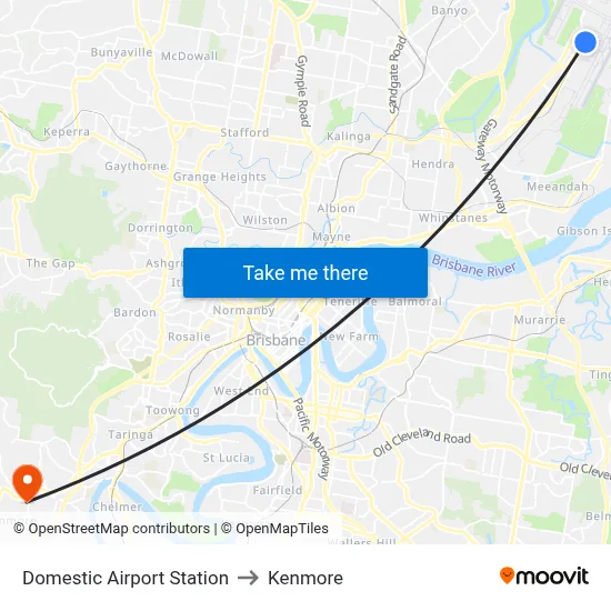 Domestic Airport Station to Kenmore map
