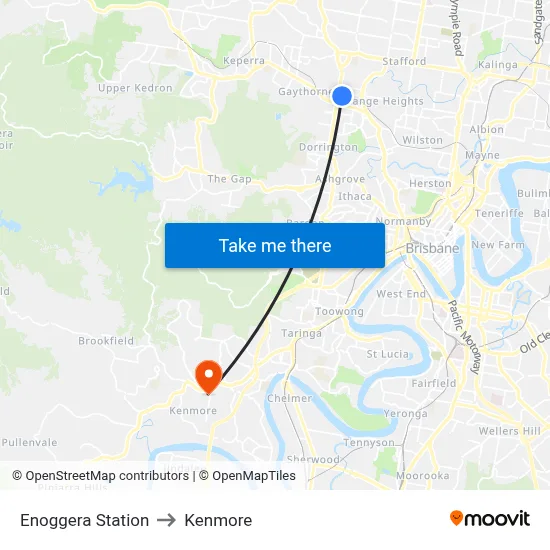 Enoggera Station to Kenmore map
