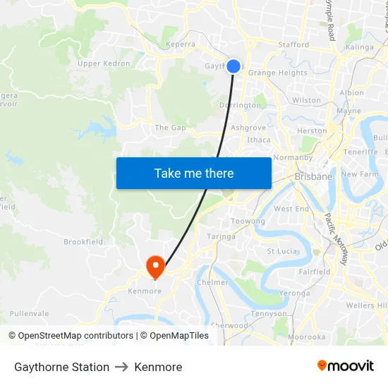 Gaythorne Station to Kenmore map
